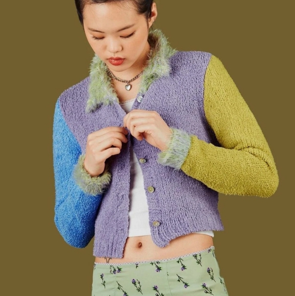 UNIF Women's Sweater Fluffy Bright cardigan sweater 90s colorful pastel goth - Picture 2 of 8